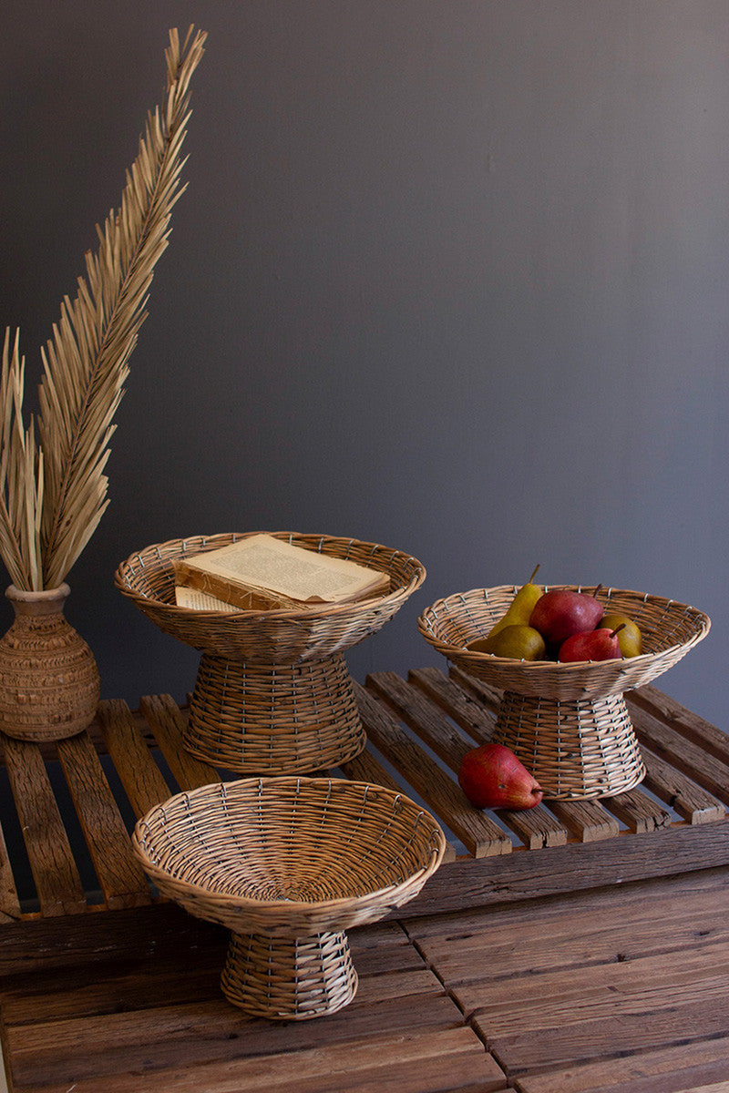 Set of 3 Woven, Footed Bowls