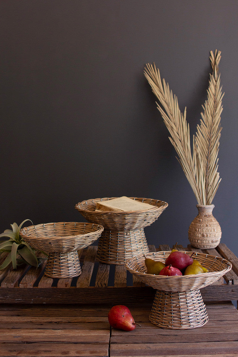 Set of 3 Woven, Footed Bowls