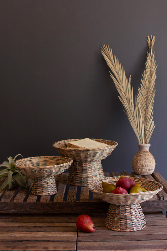 Set of 3 Woven, Footed Bowls