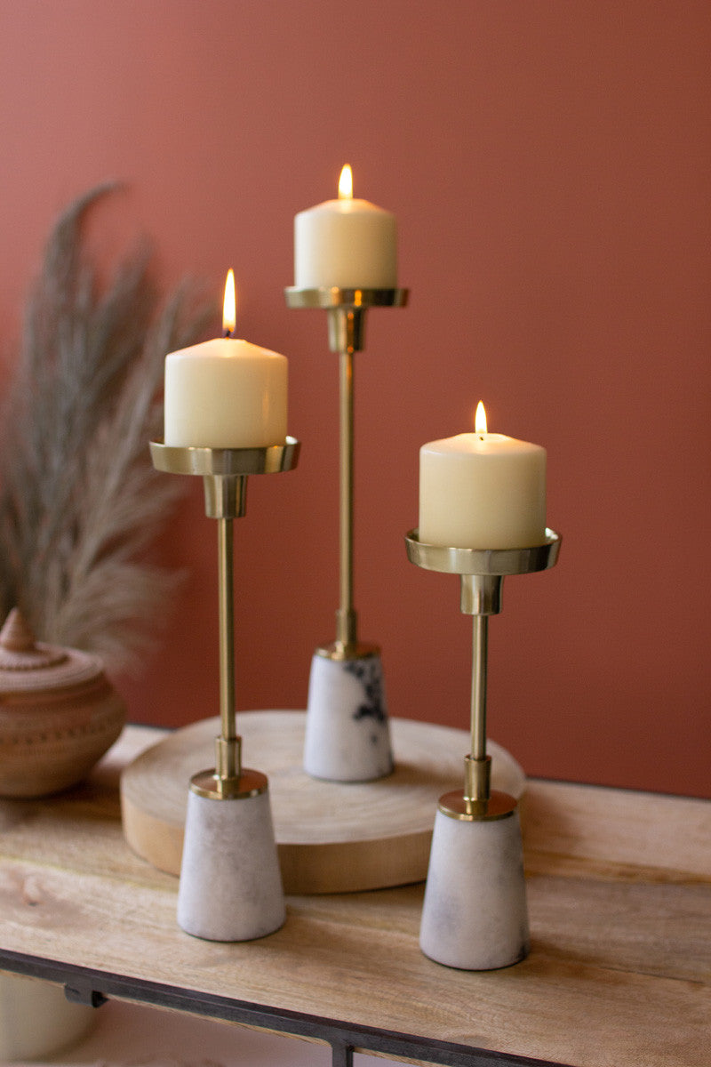 Metal Candle Holder with Marble Accent