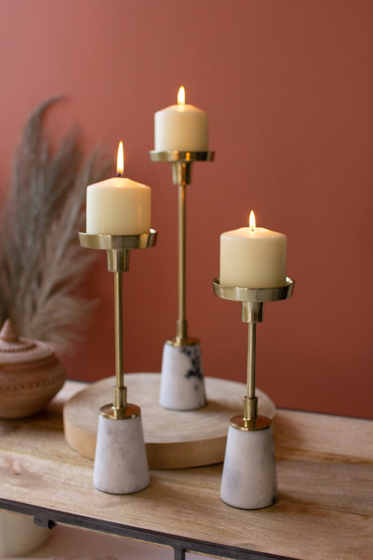 Metal Candle Holder with Marble Accent