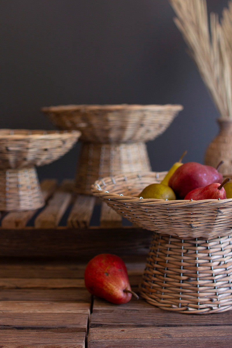 Set of 3 Woven, Footed Bowls